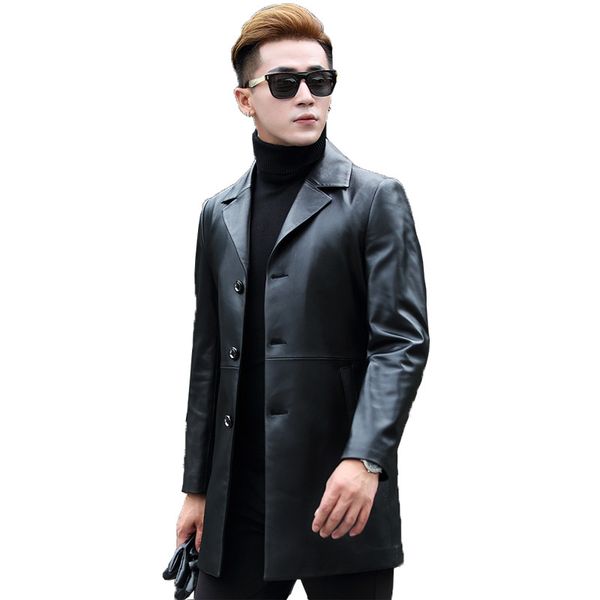 

2020 autumn genuine leather jacket men sheepskin coat korean leather blazer for men long chaqueta cuero hombre p-1-7302, Black