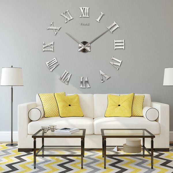 

creative large size mirror acrylic diy wall clock classic roman living room bedroom personality wall sticker clock