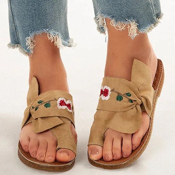 

women's ladies flats slippers summer casual bowknot toe ring sandals flat slippers comfortable female beach sandals shoes #45, Black