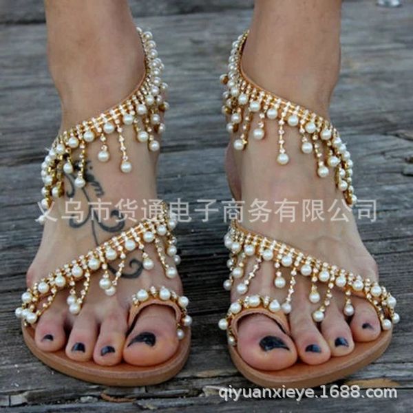 

2020 new fashion european and american pearl ornament sandals explosion models celebrity style plus size women's shoes, Black