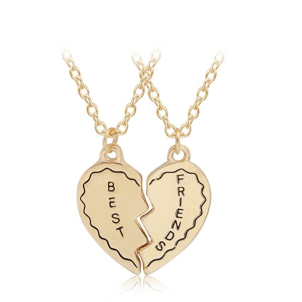 

gold color heart shape two petals necklace friends letter splice alloy friendship pendant birthday gift, Silver