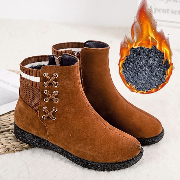 

winter footwear cross tied snow boots short ankle boots for women booties female slip on flat casual shoes, Black