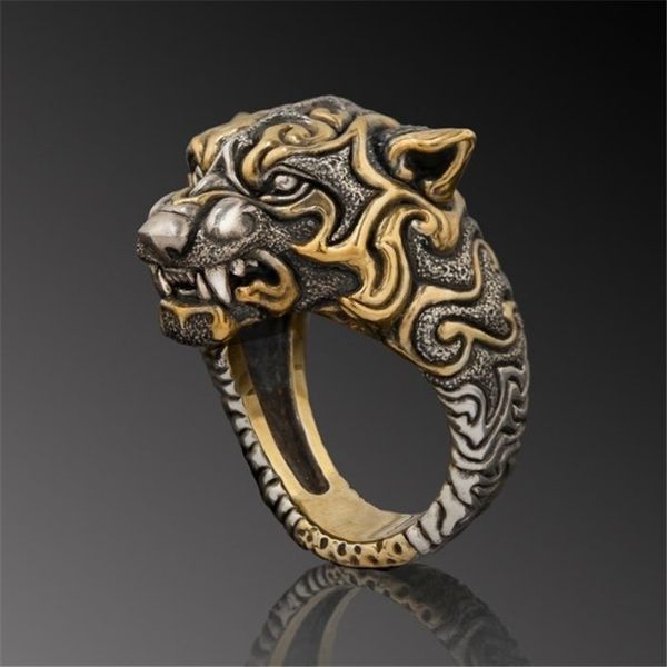 

vintage two tone domineering leopard head bow ring for mens hip hop steampunk party jewelry accessories, Silver