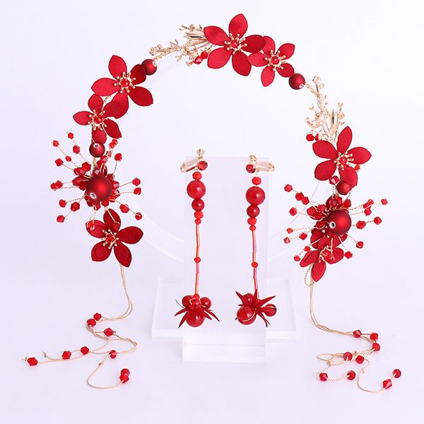 

design red jewelry flower tiara headbands handmade bridal hairbands wedding hair ornaments party, Golden;silver