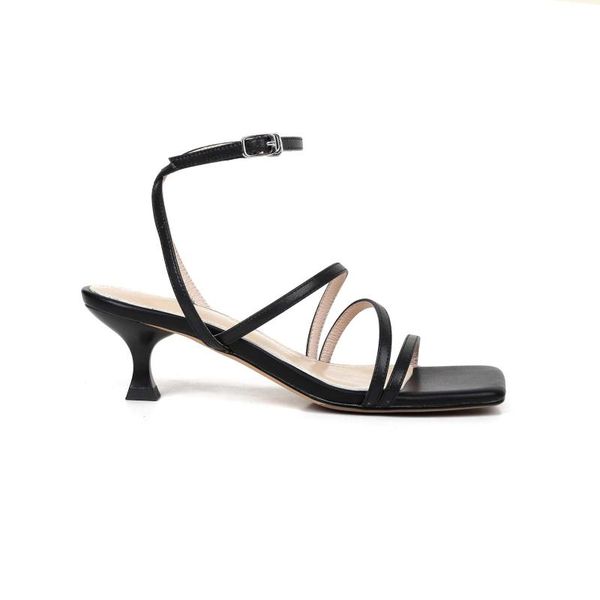 

purple full grain leather peep toe med heels summer women shoes beauty lady buckle straps fashion summer sandals l02, Black