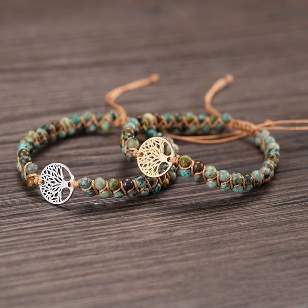 

tree of life natural stone charm bracelets for women handmade beads string braided friendship bracelets jewelry accessories gift, Black
