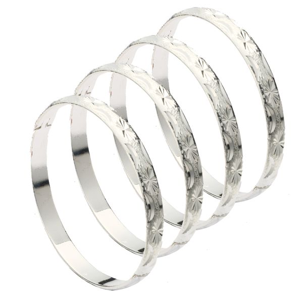 4pcs etíopes Exquisite Bangle para mulheres Cor Prata Bangles Africano Índia Charme Pulseiras Jóias