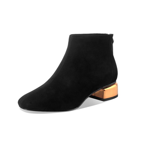 

2021 low heels ankle boots genuine leather 2020 autumn winter shoes woman zipper office lady working boots, Black