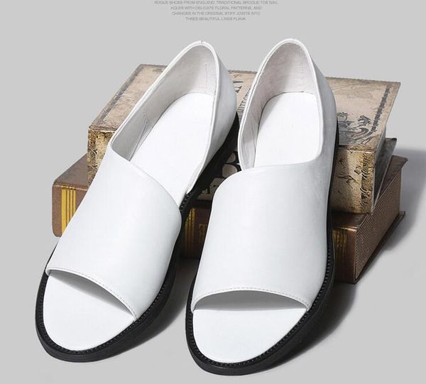 

summer men's closed back counter sandal shoes black white genuine cow leather roman shoes spring and autumn