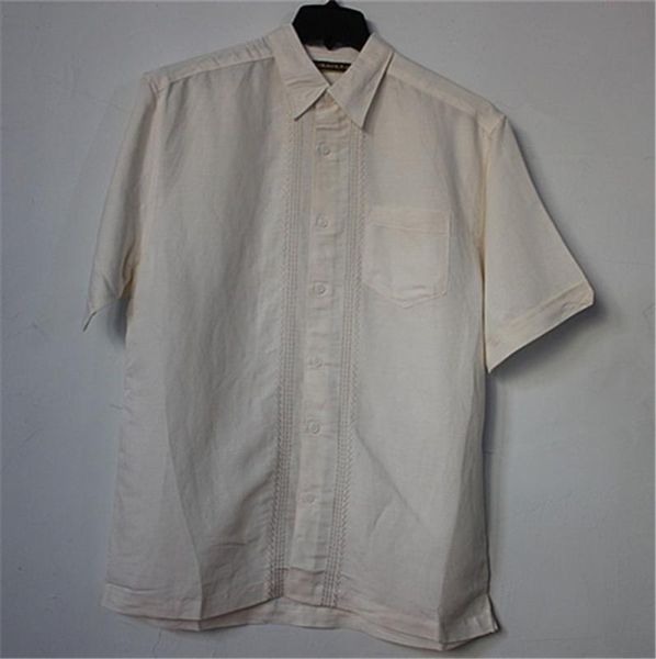 

men's white shirt pure linen embroidery summer big size short sleeve casual turn-down collar, White;black