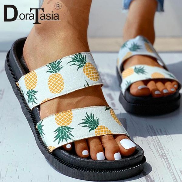 

doratasia женского лето печати открытых тапочки отдых сандалия женщина open toe скольжению на прогулочную daily бич пряжки обуви женщины, Black
