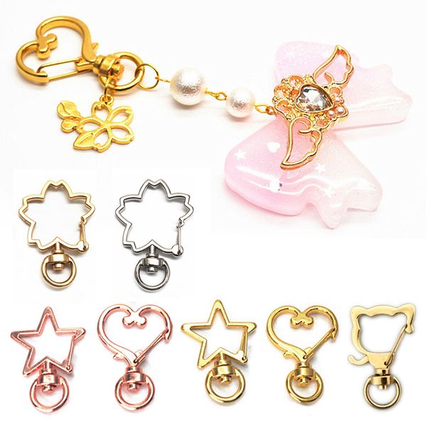 

10pcs/lot split ring keyring pendant diy bag jewelry handmade for keychain heart star bling bling lobster clasp clips key hooks, Silver