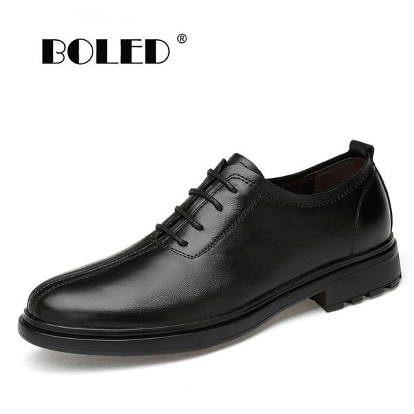 

genuine leather oxfords shoes plus size lace up mens wedding dress shoes men business men flats dropshipping, Black