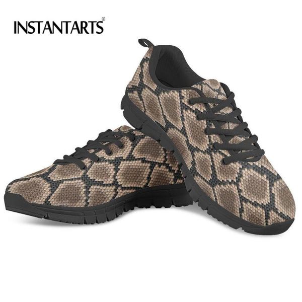 

instantarts autumn casual flat shoes woman snakeskin python skin pattern female sneakers breathable mesh vulcanized shoes ladies, Black