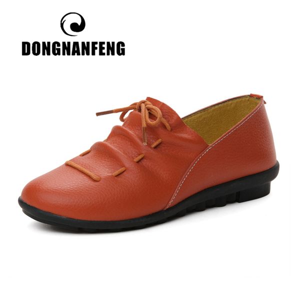 

dongnanfeng women mother ladies shoes flats loafers lace up cow genuine leather soft moccasins tenis feminino 35-41 lst-hd1318, Black