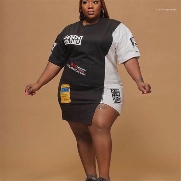 

plus size designer patchwork shirt dresses women letters mini dresses casual short sleeve o neck fashion womens dresses, Black;gray