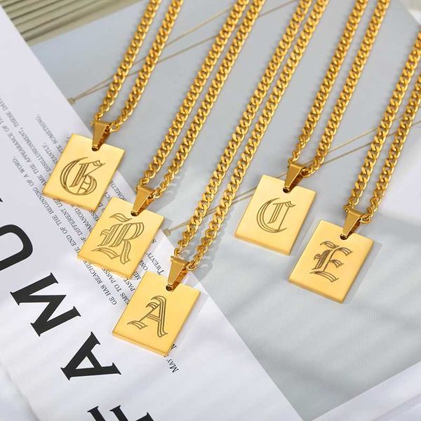 

initial necklace 26- a-z letters old english stainless steel necklace for women collier femme jewelry birthday gift, Silver