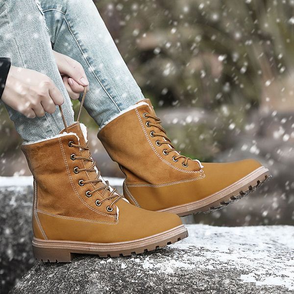 

women winter shoes snow boots mid calf plush fur velvet women's boot suede lace up ladies female warm flat woman shoes, Black