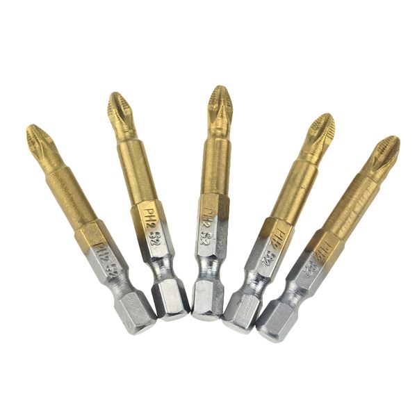 

10/5pcs titanium coated ph2 anti slip bits electric screwdriver bits 1/4" hex shank for repair work 50mm 25mm
