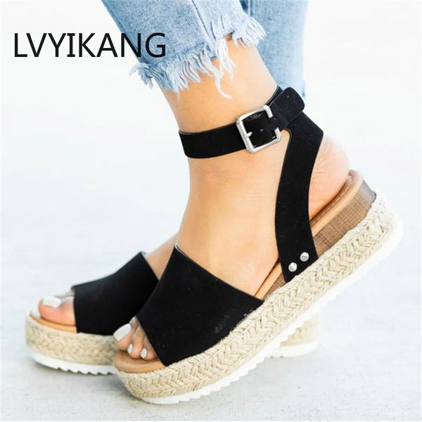 

plus size women sandals wedges shoes for women high heels sandals summer shoes chaussures sandalia femme platform, Black