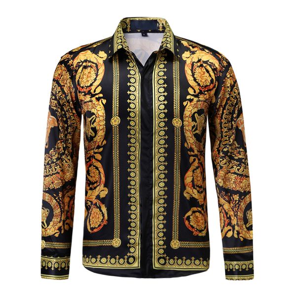 

2020. new model designer medusa the same men's long-sleeved silk shirt plus fat size baroque style hip hop i am a singerbrand menswea, White;black