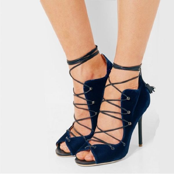 

2020 new fish mouth ring band straps stiletto stiletto high heel sandals, Black