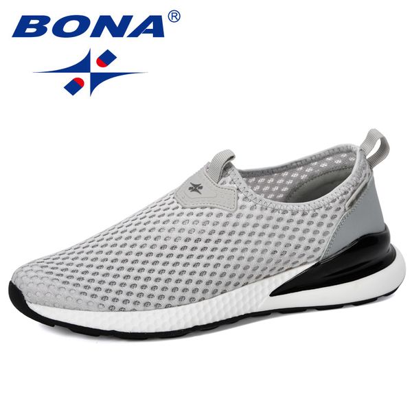 

bona 2020 new designer breathable slip on men mesh shoes fashion casual no-slip men vulcanize shoes tenis masculino comfortable, Black