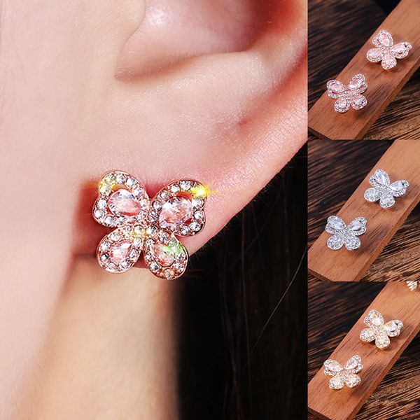 

Hot sale new stud earrings wholesale for women's girls new design butterfly diamond rhinestone earrings copper charm earrings back wholesale