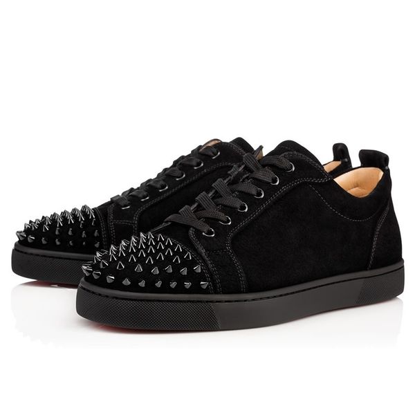 

2020 red bottom low cut spikes flats shoes qualtiy for men women leather sneakers casual shoes with dust bag, Black