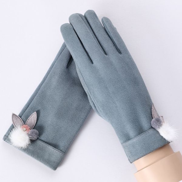 

five fingers gloves winter keep warm touch screen women suede add cashmere elegant soft female windproof, Blue;gray