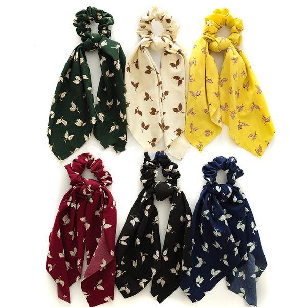 

2020 new leaves print elastic hair scarf for women sweet girls hair tie scruniches ponytail holder bands accessories