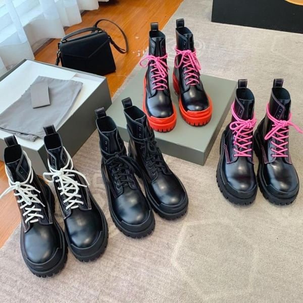 

shoes women winter mid calf women boots genuine cow leather round toe cross tied platform boots zapatos de mujer, Black