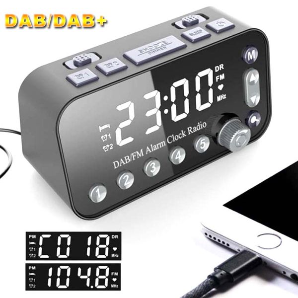 

radio dual usb port digital alarm clock dab & fm lcd backlight sleep timer for office bedroom travel