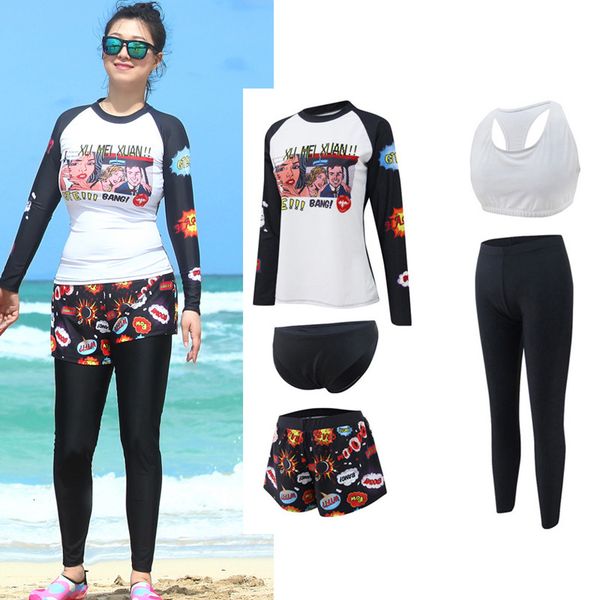 

plus size women's activewear sets 5pcs sport suits running athletic tracksuits swimsuit full body long sleeve bathing suit surf