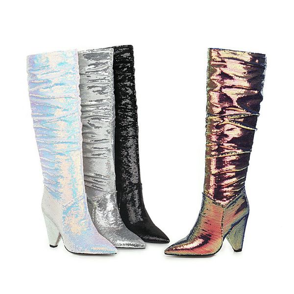 

boots namely knee sequin attracts female vogue shoe of 4 lubricious luxuriant to be euramerican tide, Black