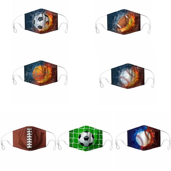 

softball face masks ball printed face masks football sports mask adjustable ear-loop mouth cover washable dustpoof printing masks dha710