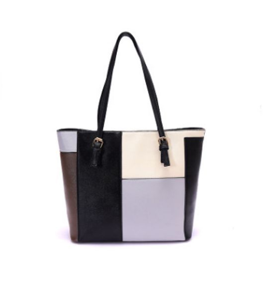 

2020 ladies wild casual color matching pu shoulder bag fashion women patchwork portable handbag large capacity bucket bag