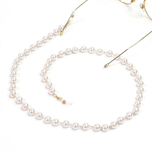 

elegant big pearl beaded glasses chain female handmade sunglasses lanyard strap reading eyeglass chain neck hanging, Silver