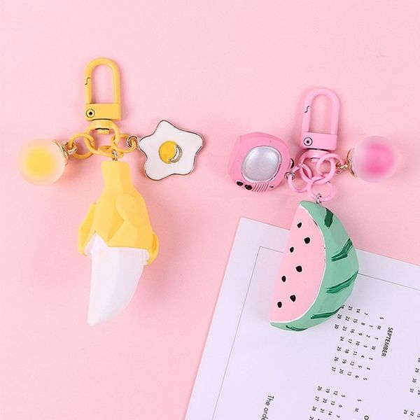 

cute bag keychains watermelon banana avocado pineapple keyring for women jewelry simulated fruit car key holder keyring, Silver