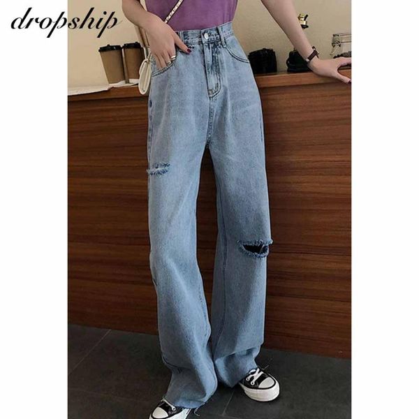 

baggy distressed jeans for women ripped boyfriend jeans for women mom high waist womens sumemr wide leg pants, Blue
