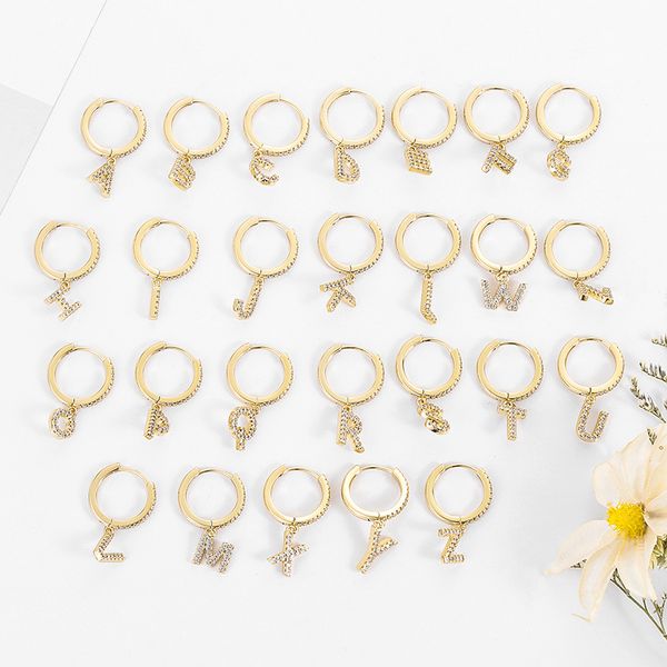 

26 letter a-z letter earrings cz crystal gold silver color small prevent allergy hoop earrings for women fashion jewellery, Golden;silver