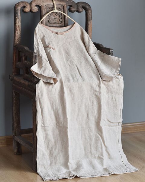 

большой размер летней женщины хлопок и белье платье балахон контраст стиль zen цвета handmadecotton и белье платье lt1db, Black;gray