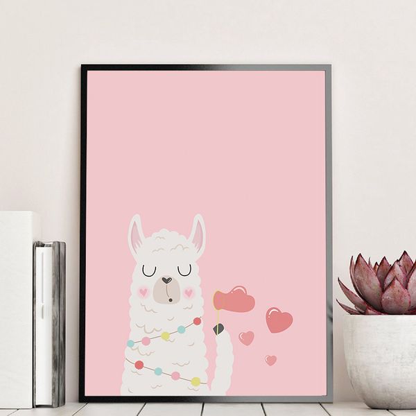 

baby poster animal alpaca love canvas painting nursery wall art prints pink wall pictures for baby girl bedroom decoration
