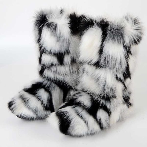 

faux fur boots knee high winter snow boots women plush australian ladies long platform female shoes warm luxury footwear, Black