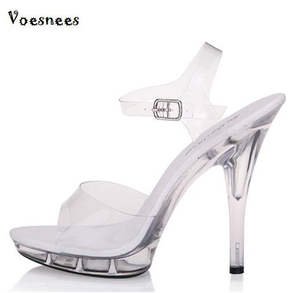 

shoes summer women's shoes sandals non-slip transparent waterproof nightclub 12cm high crystal high-heeled size 34-44, Black