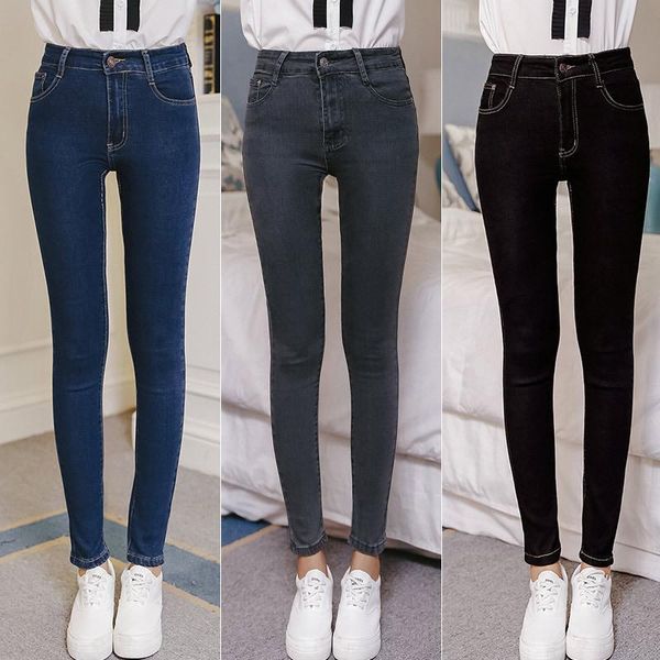 

women's jeans casual for women high waist skinny pencil denim pants 2021 spring fashion ripped elastic stretch plus size, Blue