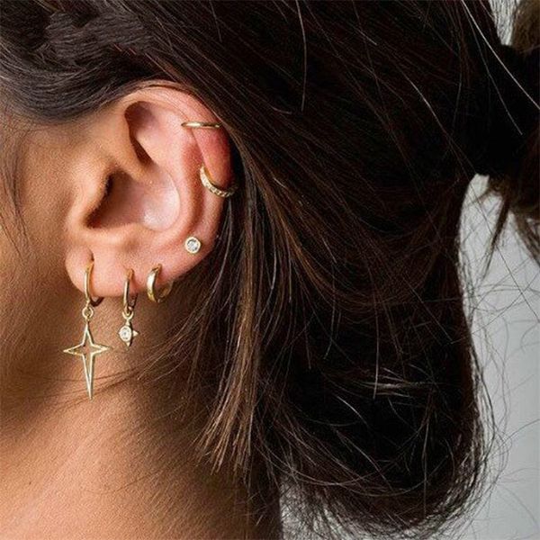 

AprilGrass Brand Minimalist Round Circle Earrings Geometric Hollow Cross Pendant Drop Dangle Earring For Women 925 Sterling Silver Earrings