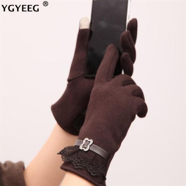 

ygyeeg knitted gloves women touched screen kid warm winter fashion full finger lady female stretch crochet thick solid mittens, Blue;gray