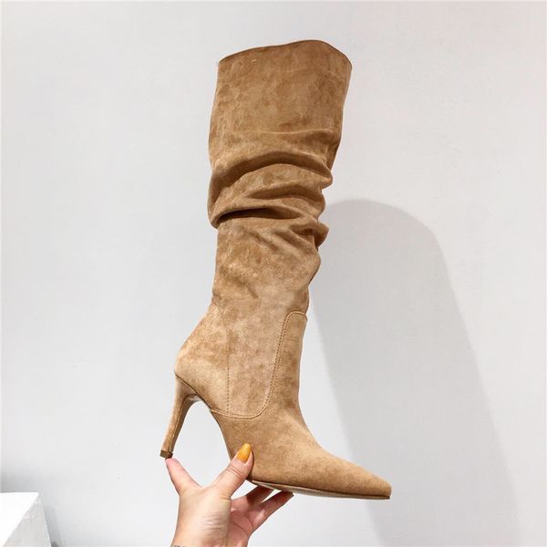 

boots blue ladies high heels knee women shoes 2021 autumn designer heel calcados feminino botas, Black