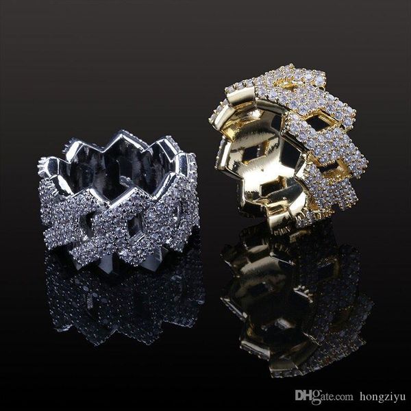 

gold star hip hop jewelry mens ring ice out cubic zircon personality gold silver ring for women, Golden;silver
